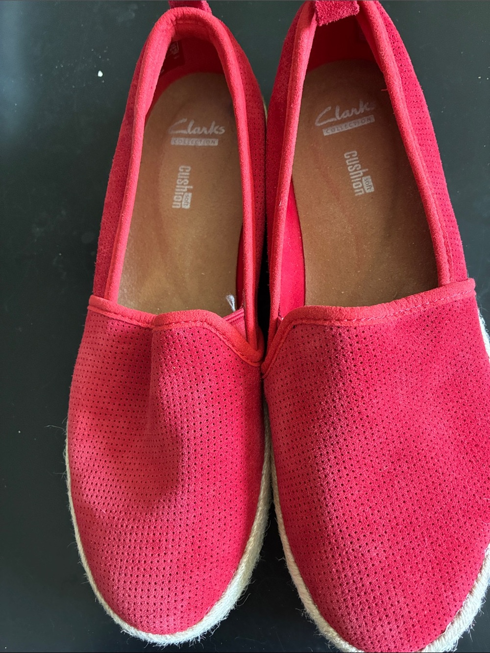 Clarks Red Perforated Slip-On Espadrilles